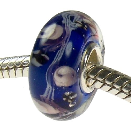 ORIGINAL MURANO GLAS BEAD ECHT 925 STERLING SILBER ELEMENT BLAU WEISS