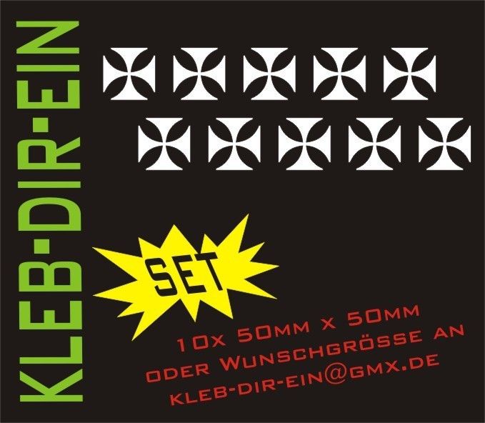 10 Stück Aufkleber Auto Sticker Oldschool Iron Cross Wand Eisernes