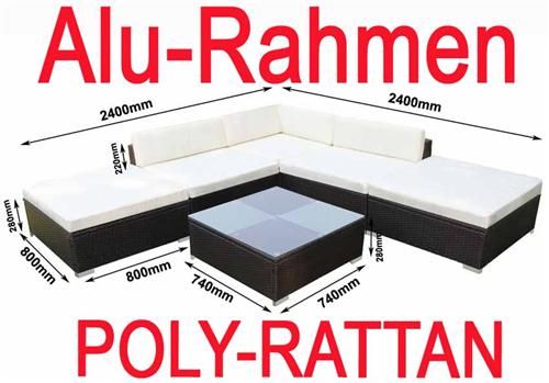 941) POLY RATTAN Aluminium Lounge braun Sofa Garnitur Polyrattan