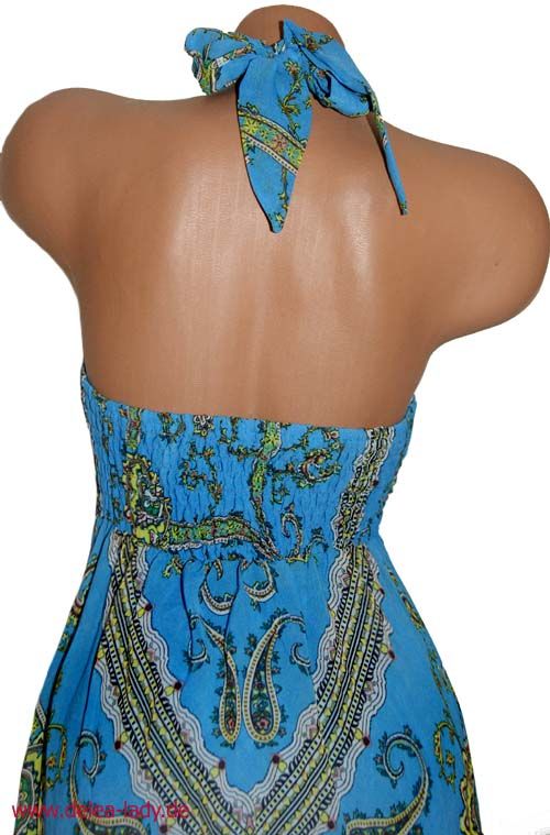 Kleid Maxikleid Neckholder Empire Fein & verführerisch Chiffon blau