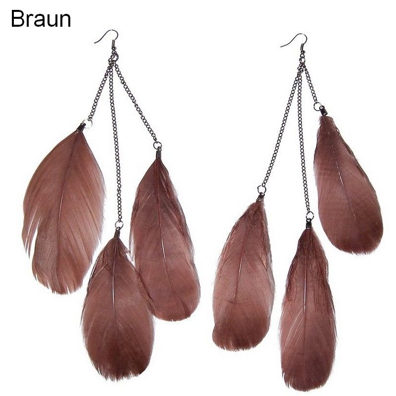 Neu XXL Feder Ohrringe Ohrhänger Feather Earrings Ketten Federn