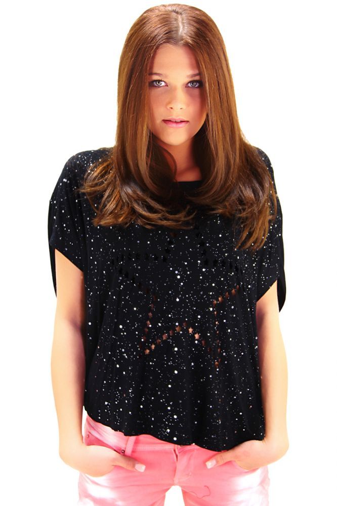 NEU Super Elegantes Laser Cut Shirt mit Sternen Schwarz s m l