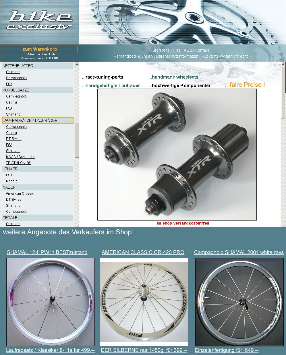 Shimano XTR 960 Nabe Nabensatz Narbe V BRAKE hubset