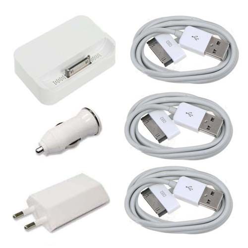 6in1 iPhone 4G 4S Dockingstation Ladekabel Kabel Netzteil Ladegerät